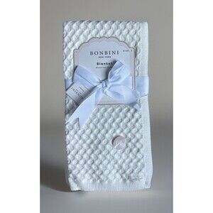 NWT  BONBINI New York WAFFLE KNIT 38"x 28"  Baby/Lap  Blanket White